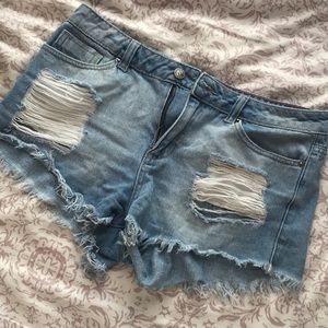 Light wash denim shorts